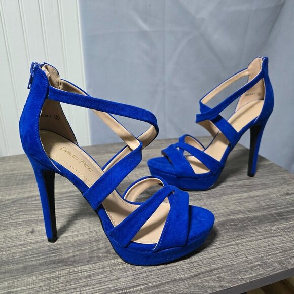 Shoes - DREAM PAIRS Womens Open Toe High Heel Sandals Dress Shoes Suede Blue Pumps - Sz8